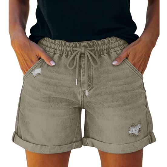 

Jean Shorts for Women High Rise Roll Up Hem Straight Leg Distressed Denim Shorts Elastic Waist Drawstring Summer Ripped Hot Shorts with Pockets XXL хаки