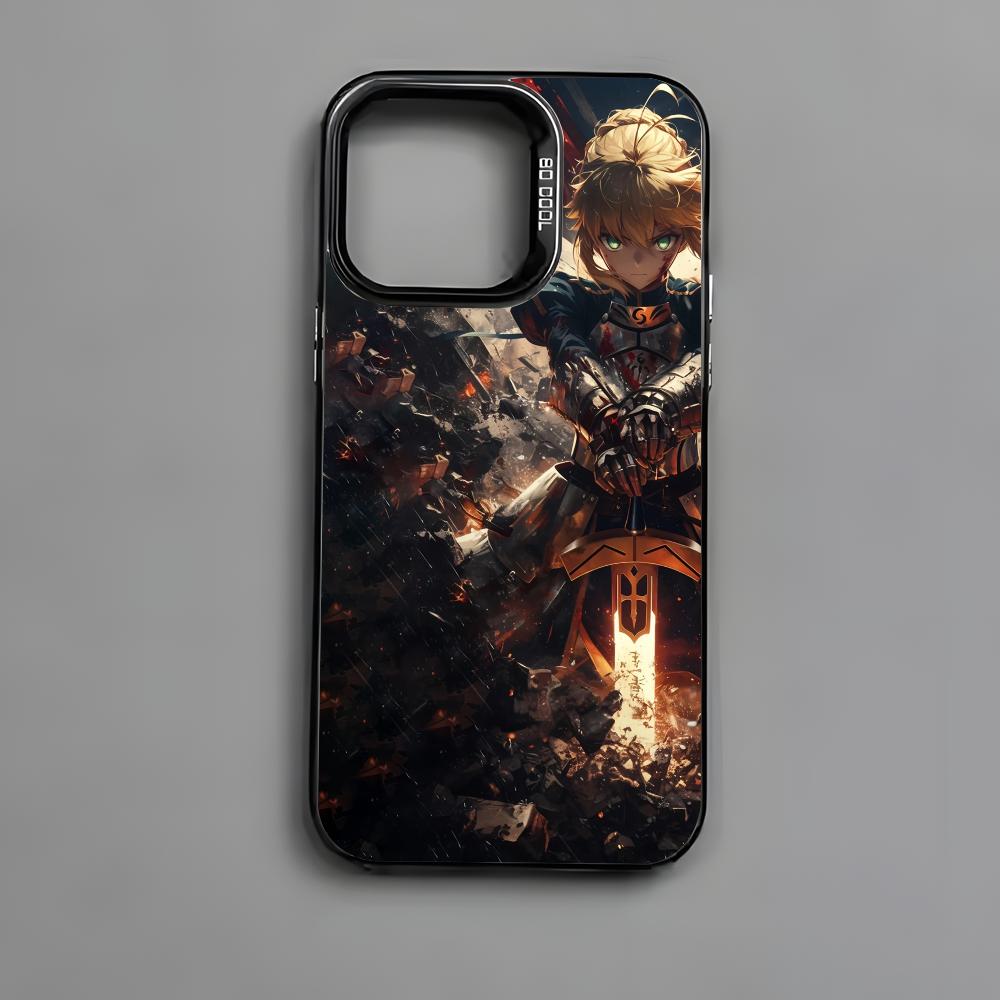 Fate Zero Stay Night S-Saber Phone Case For iPhone 16 15 14 13 12 11 Pro Max Black Matte Multicolor Laser Metallic Aurora Cover