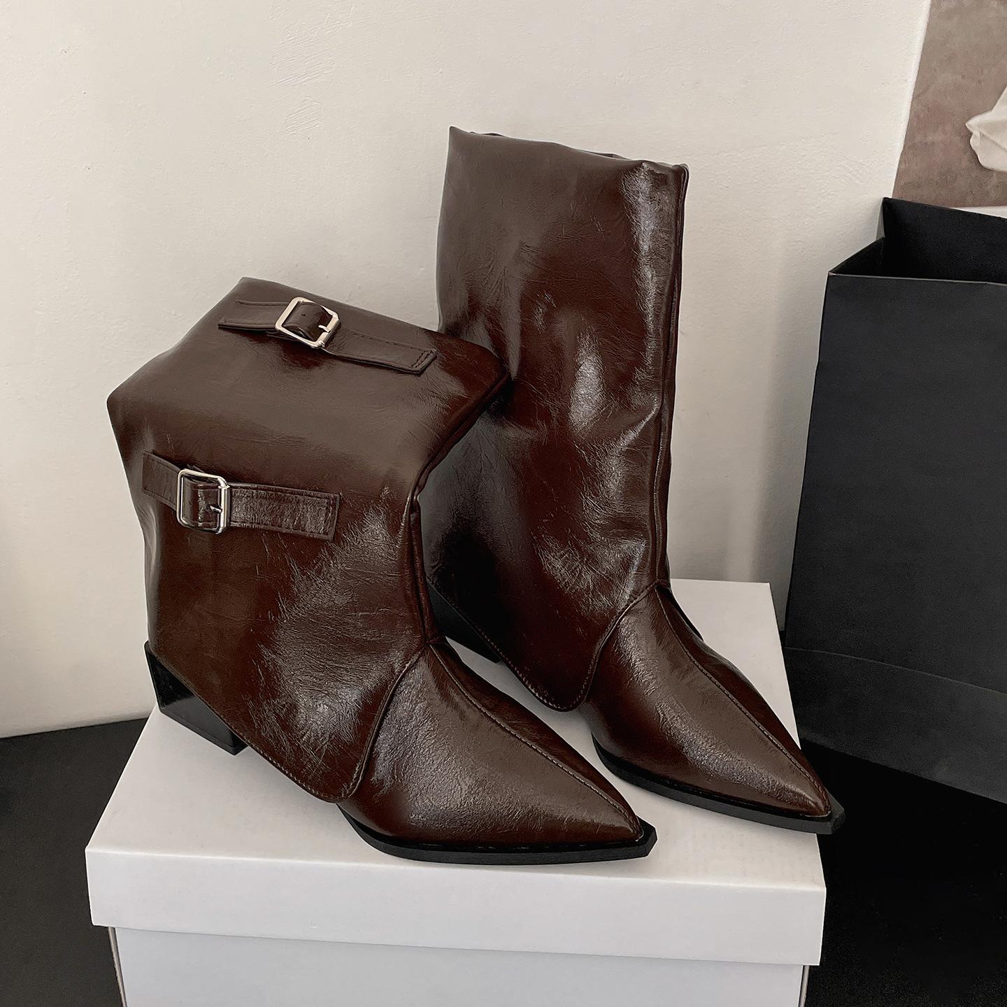 

Brown Maillard versatile pointed thick heel short boots children 2025 new autumn height-increasing and thin retro trouser boots 40 коричневый