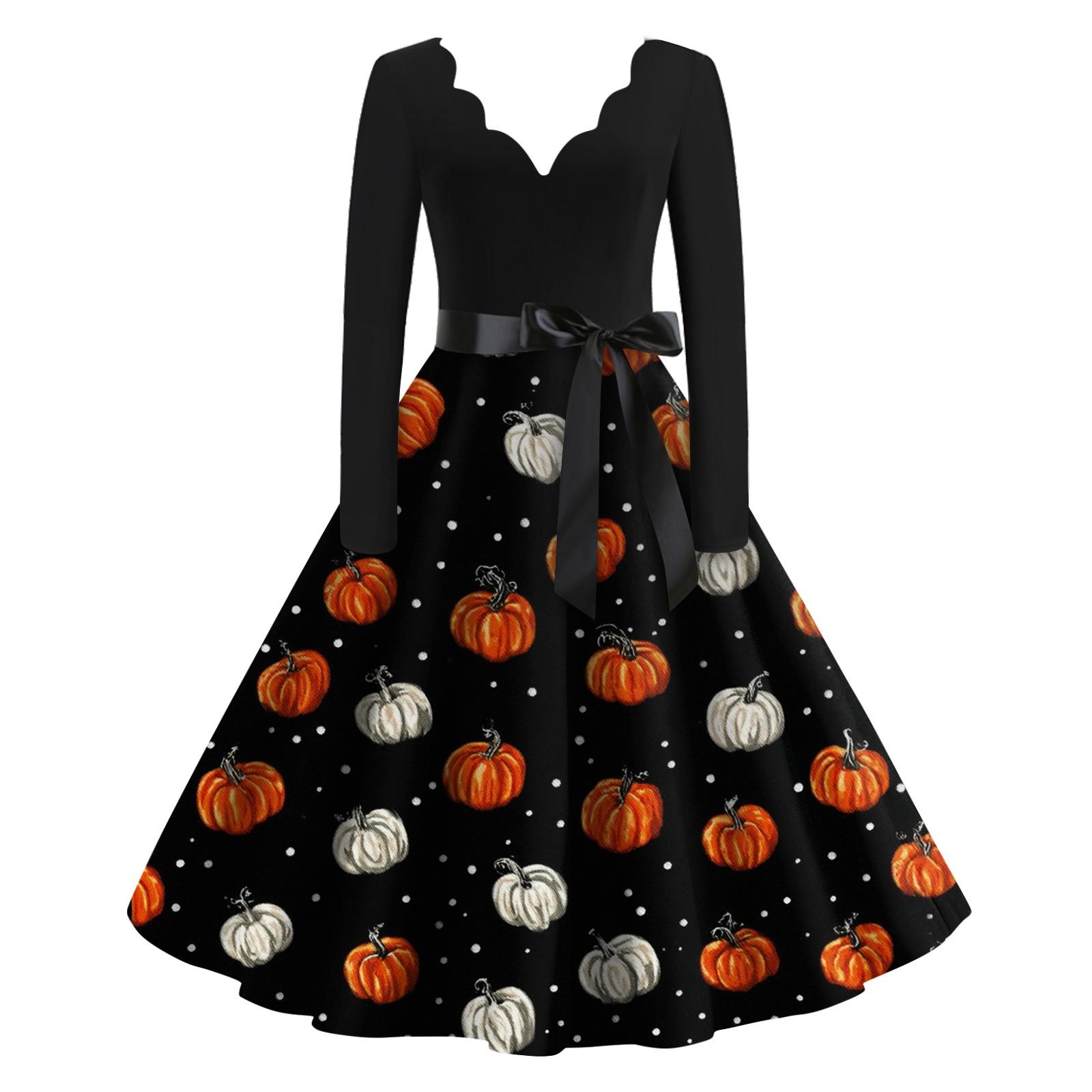 

Женское повседневное модное винтажное платье с принтом в виде V-образного выреза на Хэллоуин XL