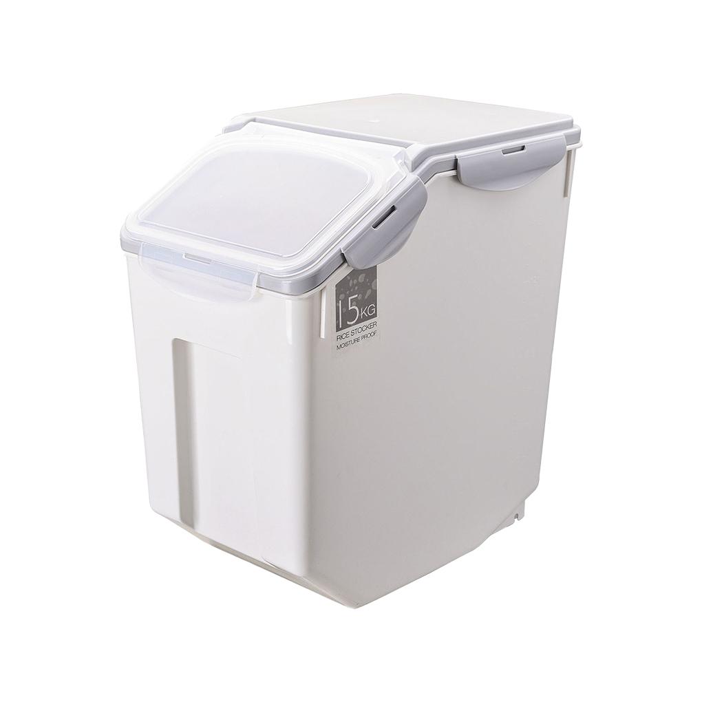 Dog Food Bucket Pet Food Storage Container Mothproof Leakproof Roller Base Sealed Solid Color Box Accessories with Measuring Cup