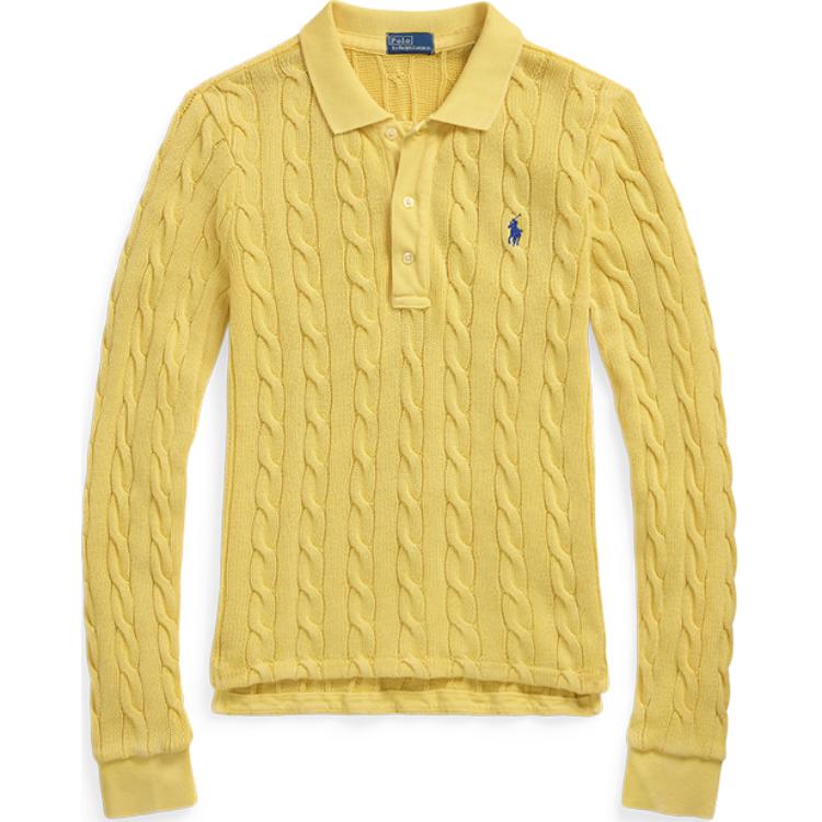 

Polo Ralph Lauren FW24 Solid Slim Fit Cable Knit Cotton Polo Shirt Long Sleeve Polo Shirt Women tops Autumn-Yellow WMPOKNINB920218-700 S