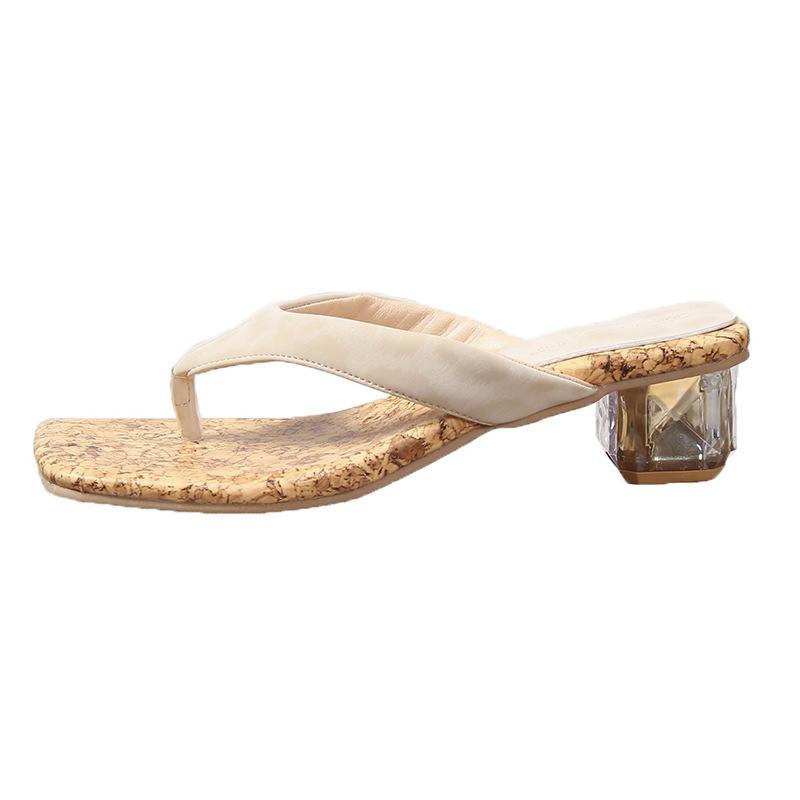 2025 summer new thick heel Roman sandals women wear black pinch flip-flops beach sandals women's shoes