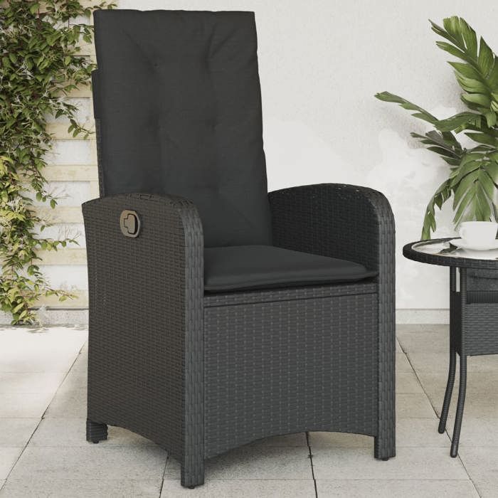 VidaXL Chaise inclinable de jardin avec coussins noir résine tressée 365161