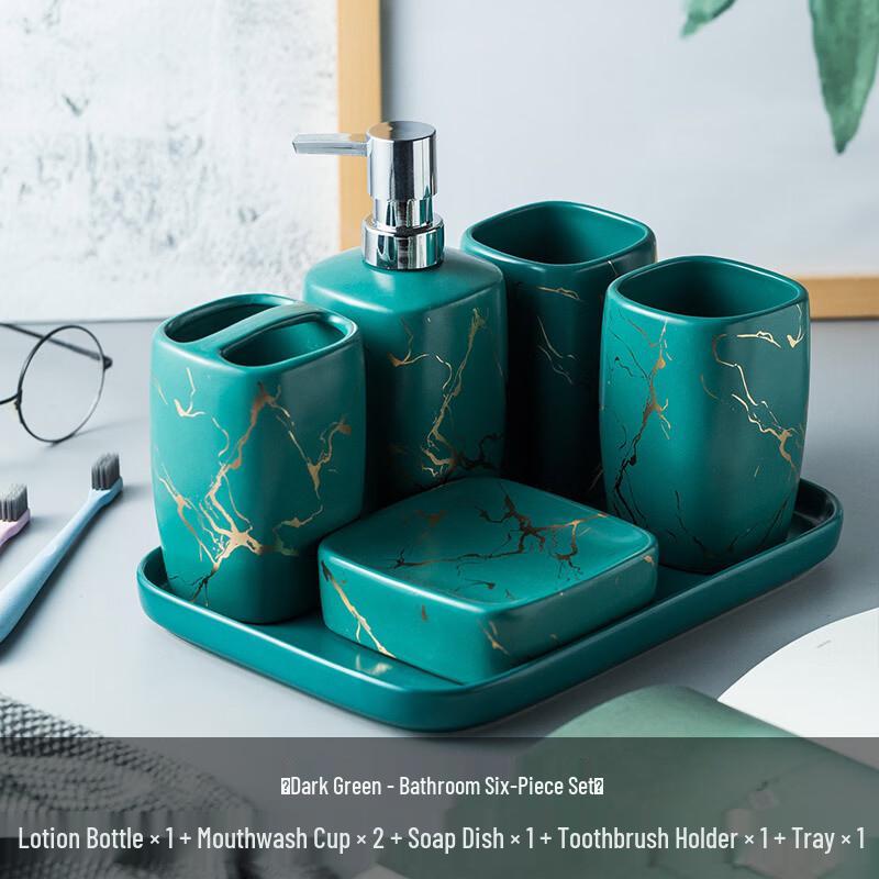 OLOEY Ceramic Bathroom Vanity Set - Matte Green 6-Piece