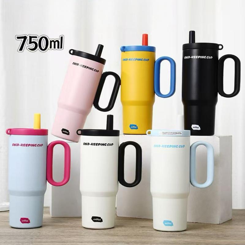1Pcs 750Ml Large Capacity Coffee Cup Portable Water Cup With Straw 316 Stainless Steel Insulated Cup Cold & Retention