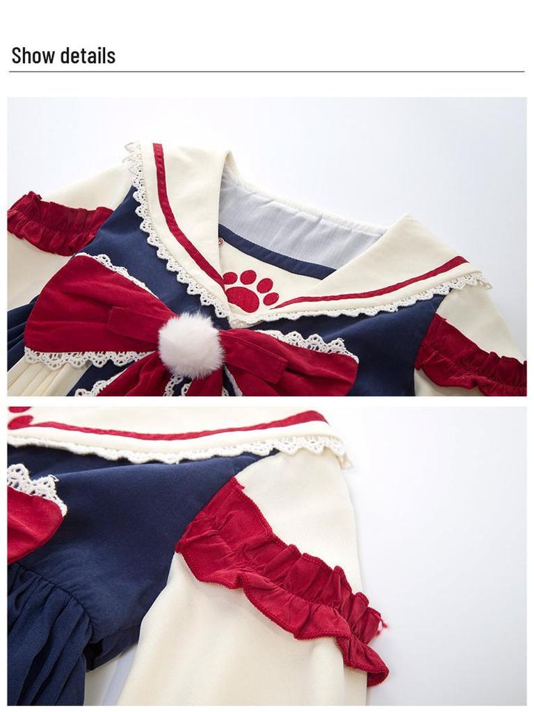 Girls' Lolita Cute Dress with Warm Fleece Lining - Spring & Autumn Formal Princess Dress for Small to Medium Primary School Children