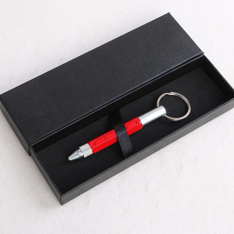 Multifunctional Outdoor Six-In-One Touch Screen Writing Short Scale Multi-Purpose Keychain Screwdriver Metal Gadget Pen