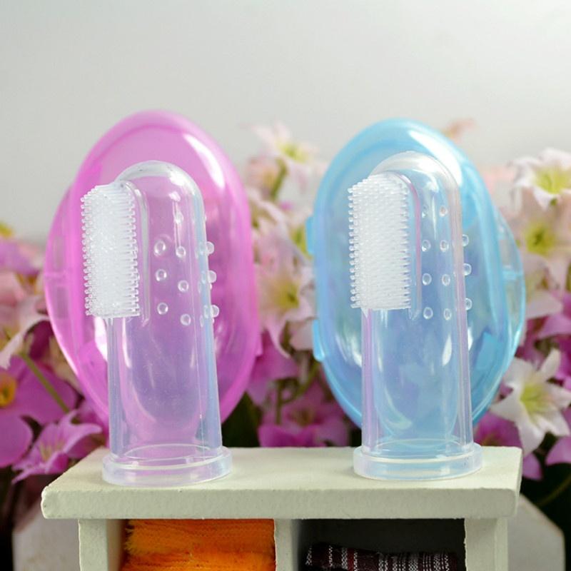 2PCS Kids Baby Infant Soft Silicone Finger Toothbrush Teeth Rubber Massager