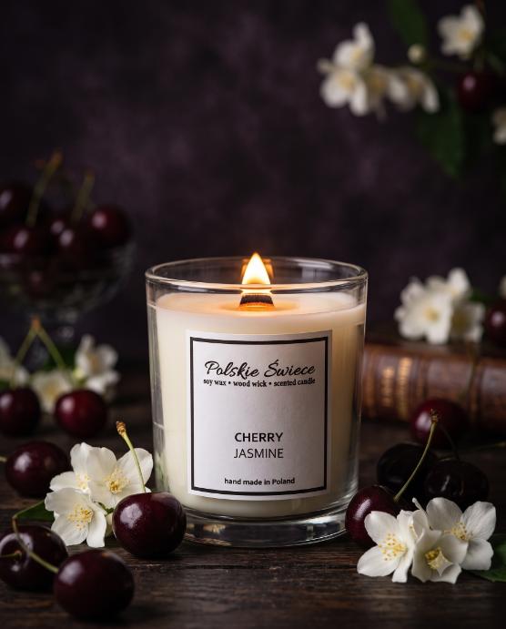 soy candle with a wooden wick + CHERRY JASMINE