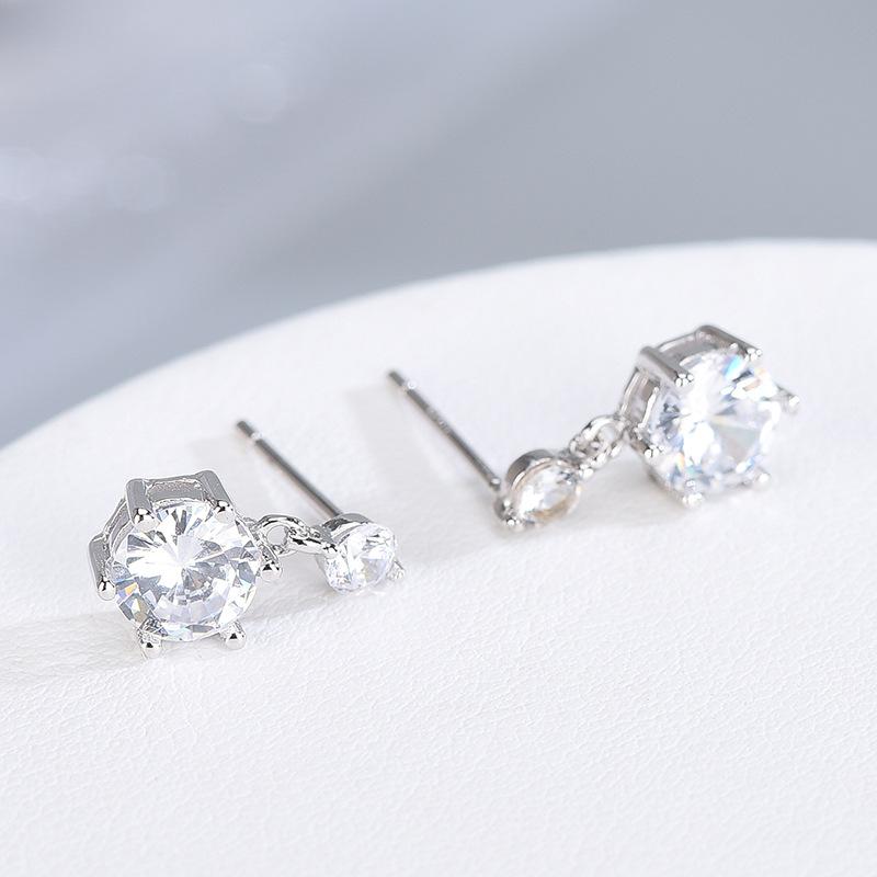 S925 Sterling Silber Doppel Diamant Sechs-Klauen Ohrringe frauen Koreanischen Stil Diamant-Embedded Personalisierte Alle-Spiel Anti-Allergie Ohrringe