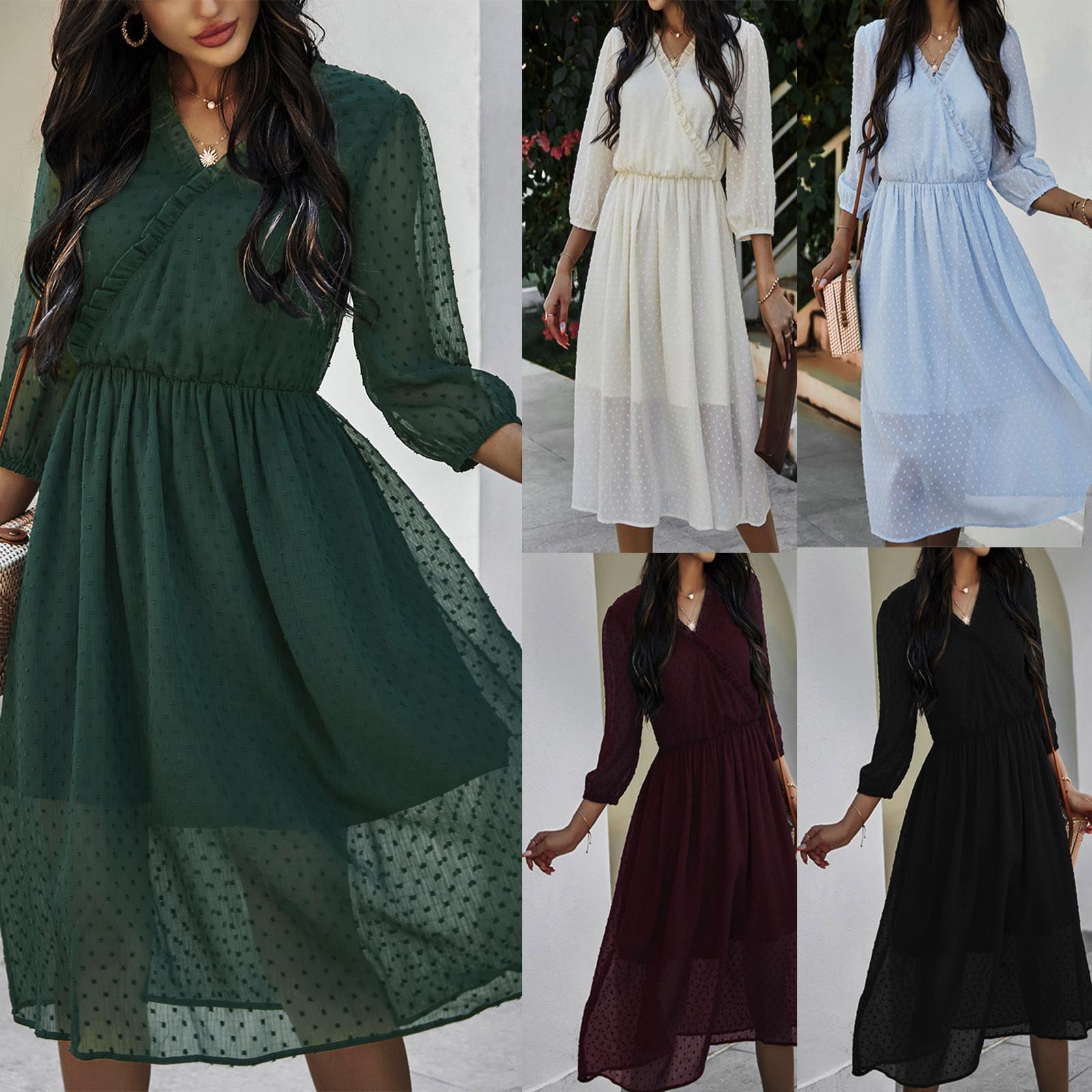 

Женское модное однотонное платье длиной до колена с v-образным вырезом и плиссировкой