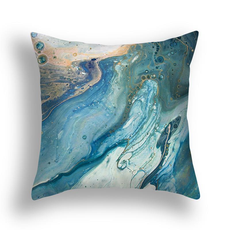 Niebieska Marmurowa Poszewka na Poduszkę 45x45cm Wzór Skały Morskiej Kwadratowa Sofa Poduszka Kwadratowa Abstrakcyjny Liść