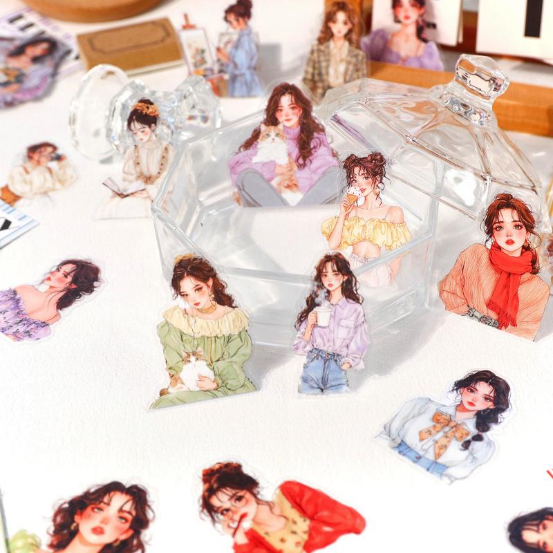 40Pcs Retro Pop Art Girl Stickers Color Block Trend Design Scrapbook Background Base Easy to Cut