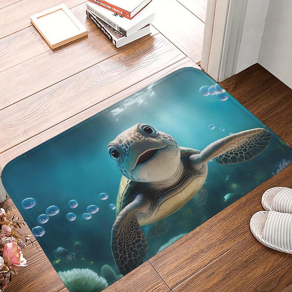 1PC Sea Turtle in Underwater Kitchen Rug Non-Slip Door Mat Pop design Bathroom Rug Bath Mat Carpet for Home Sink Laundry Decor