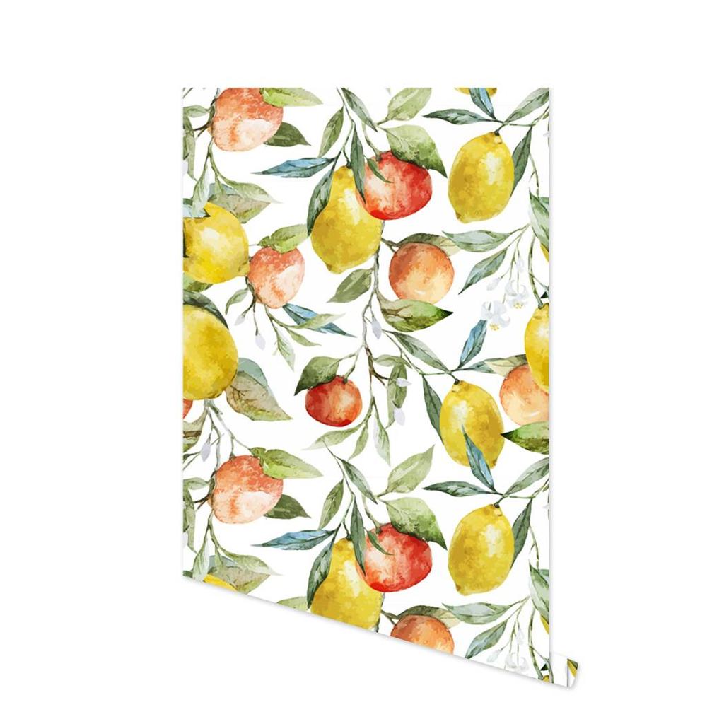 Peel and Stick Removable Wallpaper Oranges Kitchen Decor Summer Fruit Orange Blossoms Citrus Print Self-Adhesive Wallpaper