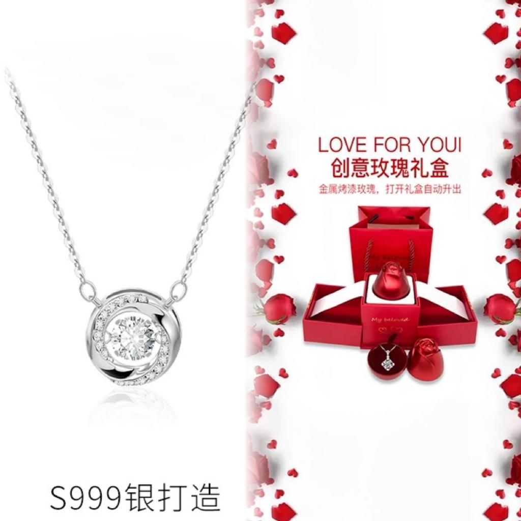 S925 pure silver three-second heart sterling silver necklace pendant niche high-end design flash diamond collarbone chain for girlfriend gift