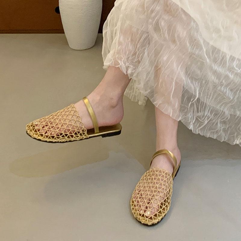 Fashion Fashion Mesh Breathable Women Slides Slippers Sandals Shoes Mules Summer Beach Female Round Toe Ladies Flats Slippers Shoes