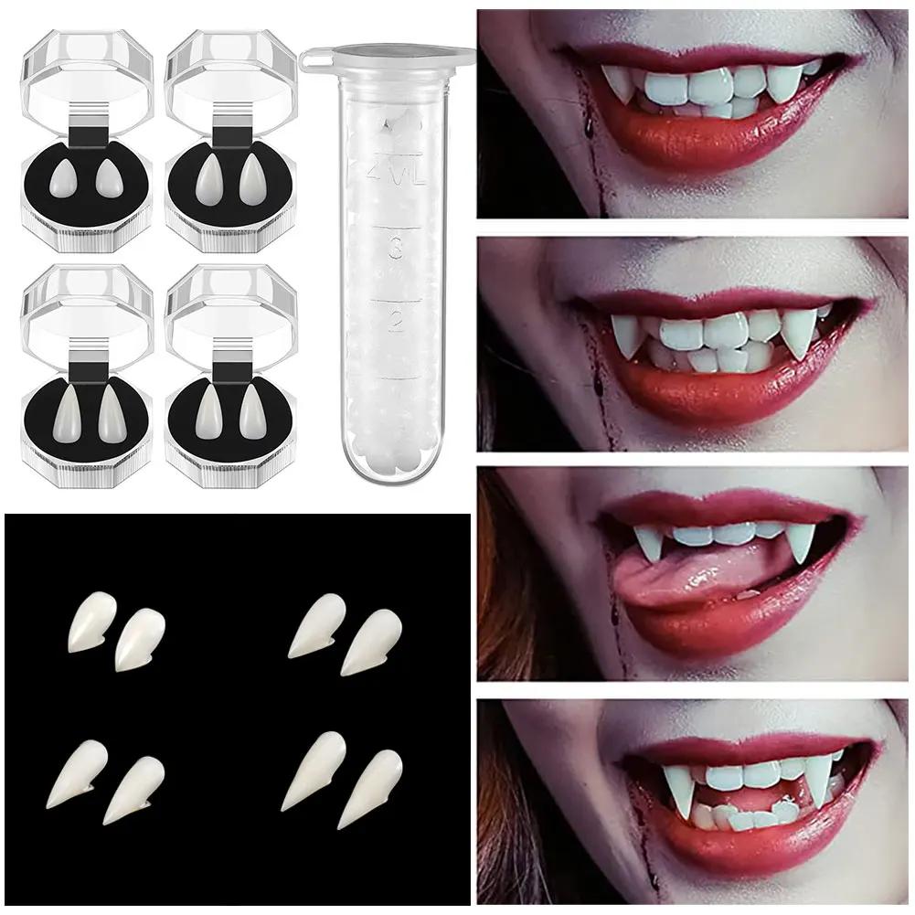 Halloween Vampire Teeth Fangs DIY Cosplay Dentures Props Resin False Teeth with Solid Glue for Masquerade Party Cosplay Costume