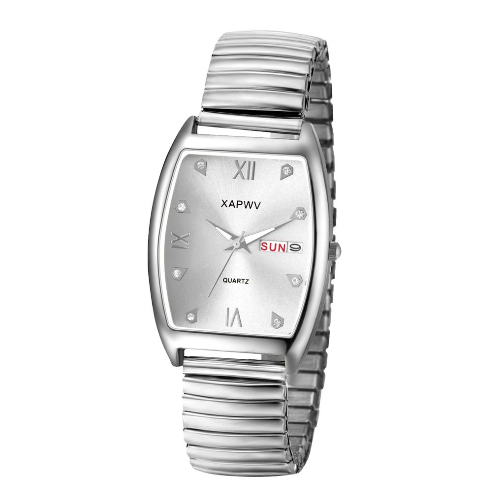 Čtvercové hodinky Stříbrné Jednoduché římské diamantové Analogový displej Kalendář dne v týdnu Velikost zdarma Starožitný pár hodinek Hodinky Quartz Leisure Business