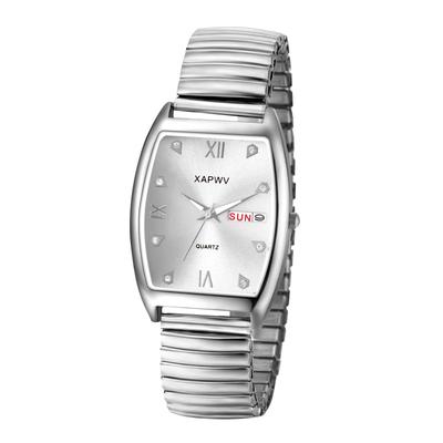 Square Watch Silver Simple Roman Diamond Analog Display Day of the Week Calendar Free Size Antique Pair Watch Pair Watch Quartz Leisure Business