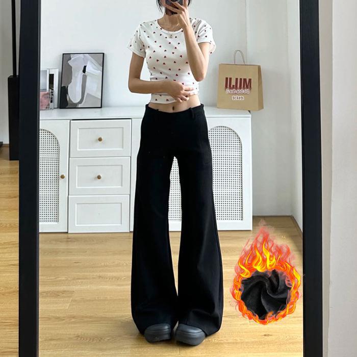 Women's Gray Micro-Flare Sweatpants: 2025 Autumn/Winter Korean Style, Wide Leg, Plus Velvet, Thickened Casual Pants.