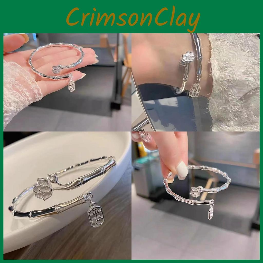 Geometric Lotus Trendy Bamboo Bracelet Chic Alloy Bangle Womens Gift Jewelry