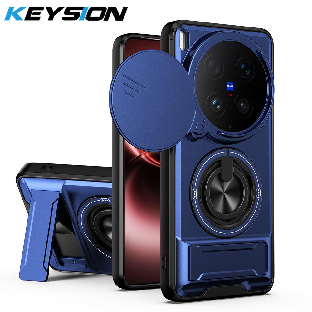 KEYSION Magnetic Phone Case for VIVO X300 Ultra 5G Slide Camera Lens Protection Upright Stand 360° Ring Shockproof Back Cover