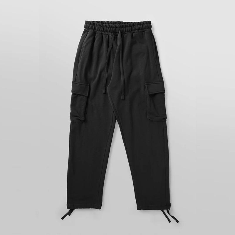 Men s New Multi-pocket Overalls European and American Men s Sweatpants Casual Drawstring Straight Trousers S чёрный