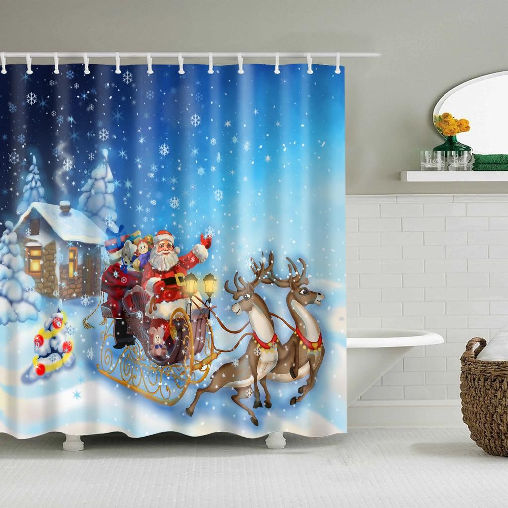 Merry Christmas Santa Claus Shower Curtain Xmas Present Bathroom Shower Curtains Fabric Waterproof Polyester Bathroom Curtain