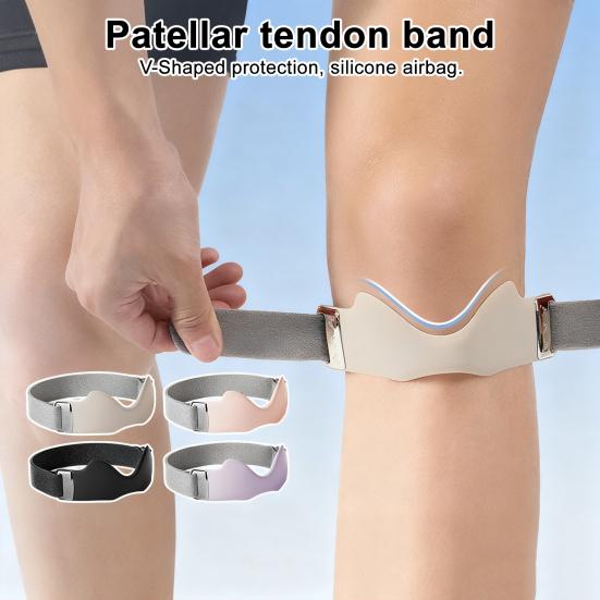 Silicone Patella Knee Strap Adjustable Sports Tennis Basketball Running Cycling Knee Pain Relief Patellar Tendon Support Stabilizer Knee Band Brace