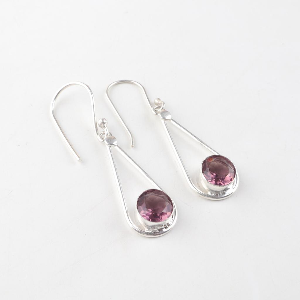 Rhodolite Gemstone 925 Sterling Silver Jewelry Handcrafted Women Earrings 1.76" EE-126-17