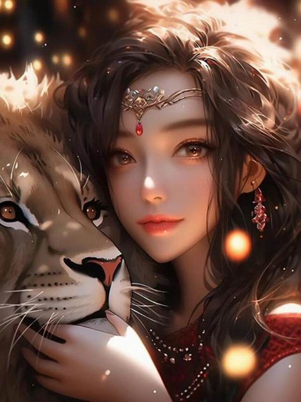 

Алмазная картина, новая коллекция, аниме «Лев и девушка», «сделай сам», полная дрель со стразами, мозаика, вышивка, мультяшная картина, подарок для детей Round drill 30x40cm