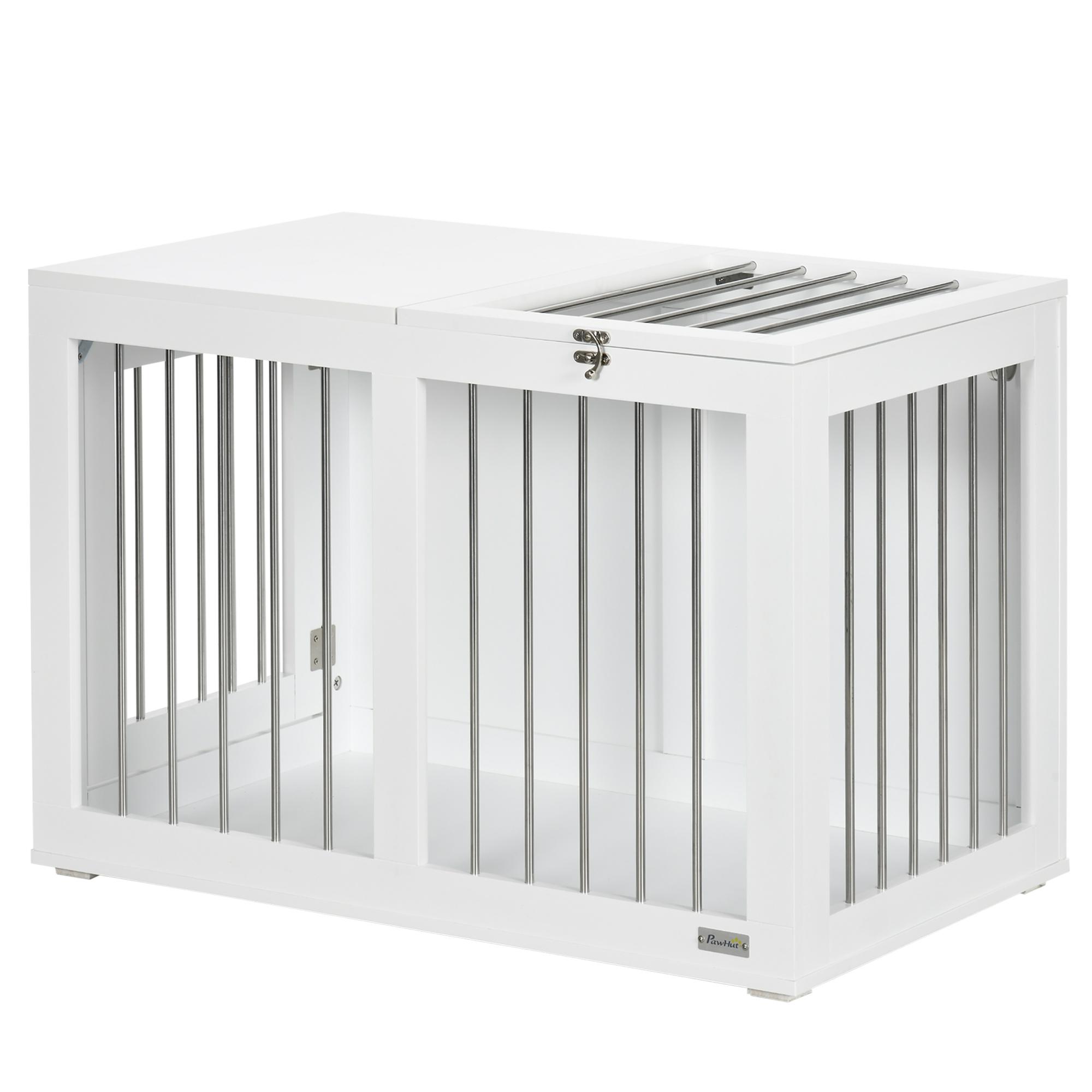 Cage pour chien avec 2 portes Caisse pour chien Verrouillable Grille en acier 80 cm x 50 cm x 56,5 cm Blanc + Argent