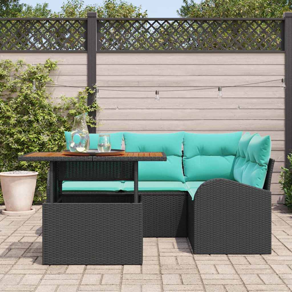 Garden Sofa Set with Storage 5 pcs Black Poly Rattan