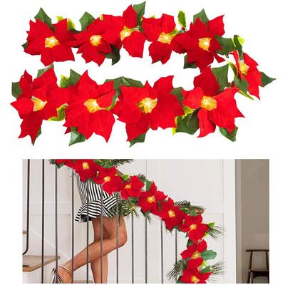 Christmas Poinsettia Garland String Lights 10 LED Artificial Flower Christmas String Lights