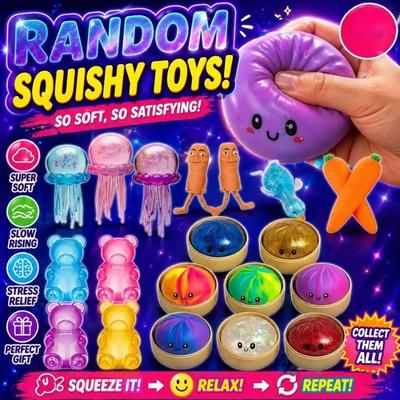 Zufälliges 1 Stück Squishy Spielzeug Set - Langsam aufsteigender Stressabbau Fidget für Kinder & Erwachsene | Niedliche Qualle Bär Hot Dog Sensorikspielzeug Geschenke