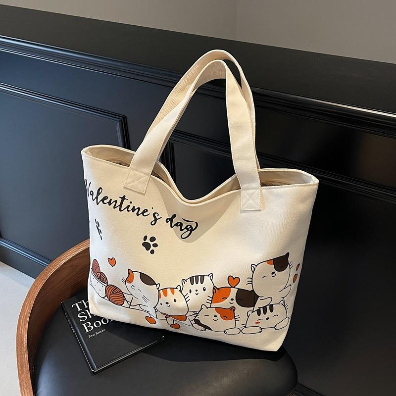 Cute Cartoon Canvas Bag Women's New Casual Large-capacity Versatile Shoulder Bag Commuter Tote Bag