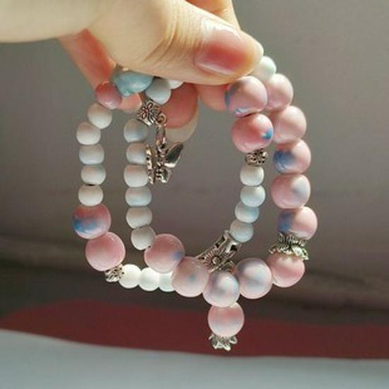 Keramikperlenarmband für Damen, Ethno- und Exotik-Stil, elastisches Seil, chinesisch inspiriertes Design