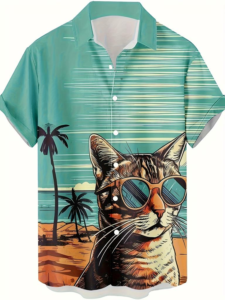 Lustige Cartoon-Katze 3D-gedrucktes Herrenhemd Für Männer Lustige Dinosaurier-Grafik-T-Shirts Mode Lässig Übergroß Herrenbekleidung