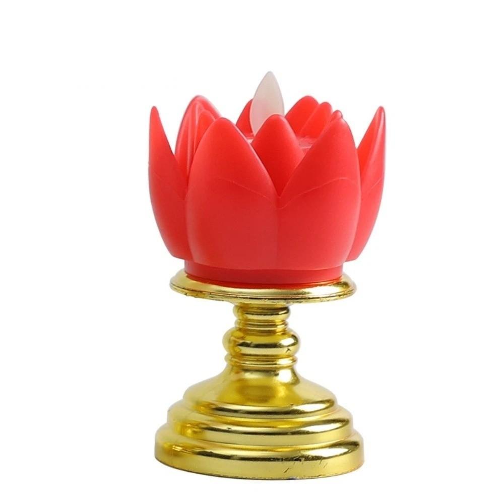 

New Prayer LED Candle Lamp Colorful Battery Operated Lotus Lamp Long-lasting Light Simulated Candlestick Buddhist Decoration червоний