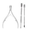 3pcs Silver Cuticle Nippers Dead Skin Pusher Kit For Toenails