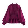 Kaslead New Arrival Women's Clothing Fashion Style Fashion Minimalist Wooden Ear Design Chiffon Long Sleeves Tops