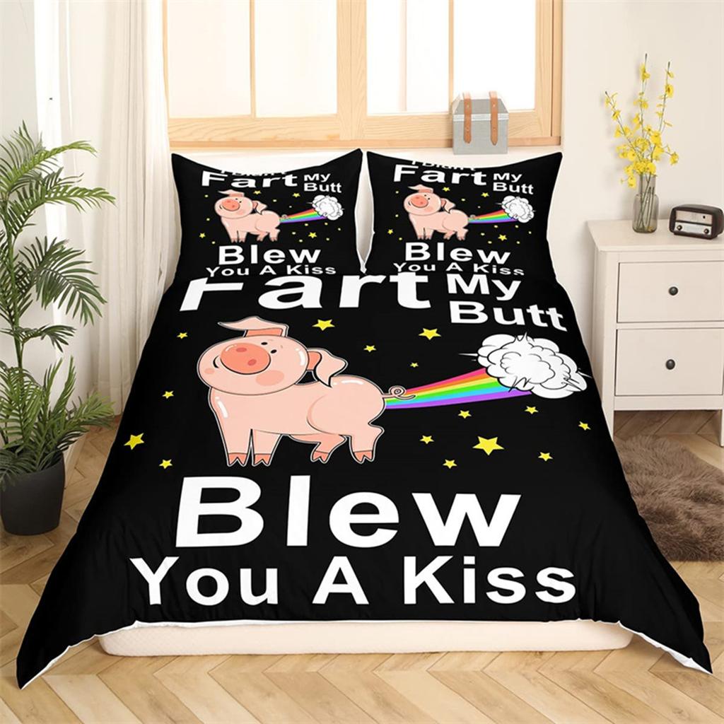 Cartoon Cute Pink Pig Duvet Cover for Children Boys Girls Microfiber Pigs Floral Cartoon Farm Animals Theme Bedroom Decorations