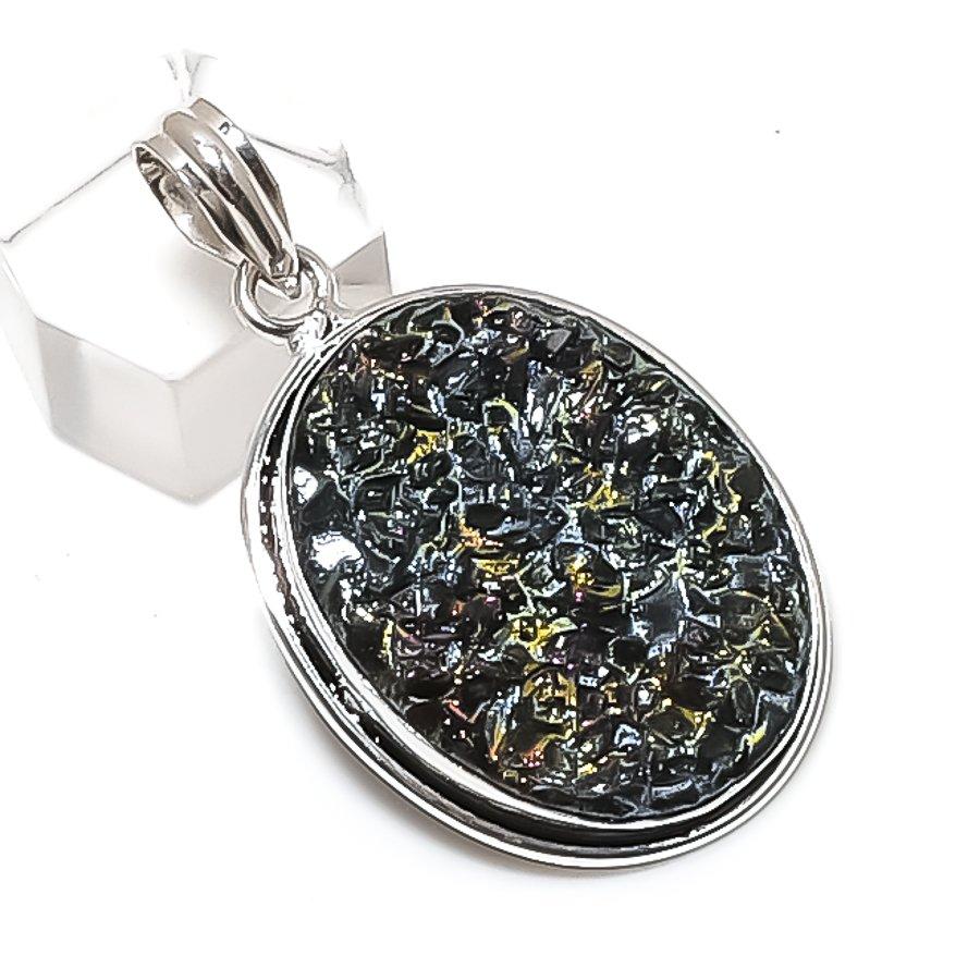 

Natural Titanium Druzy Gemstone 925 Sterling Silver Jewelry Pendant 1.93 h9g66