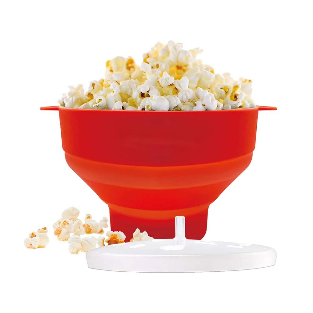 Foldable Silicone Popcorn Bowl Microwave Safe Heat Resistant Large Capacity with Lid Dishwasher Safe for Leisure Time Enjoyment