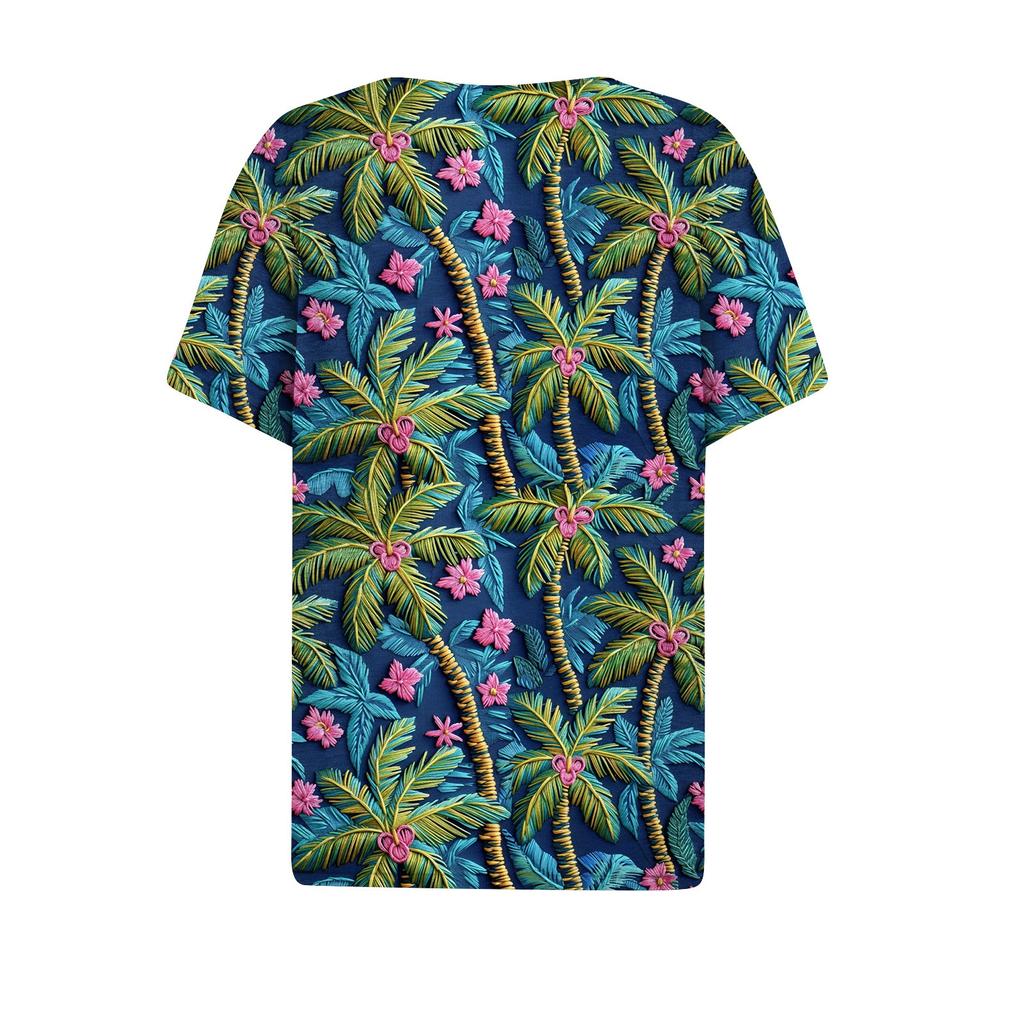 Women's T Shirt Tee Print Button Short Sleeve Daily Weekend Fashion Basic V- Neck Regular Top