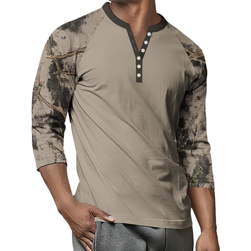 Top Masculino de Manga 3/4 Raglan Contrastante com Botões