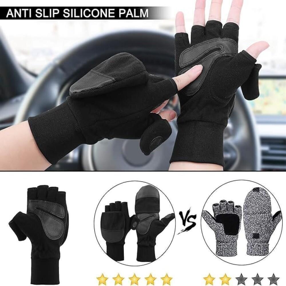 Fingerless Polar Fleece Gloves Mittens Windproof Thermal Anti Slip Touch Screen Gloves for Cycling Driving Hiking