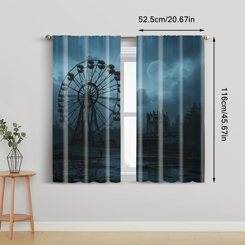 2pc   Window Curtains Gothic Style Skyscraper Durable 100% Polyester Fabric  Without Electricity Birthday Party for
